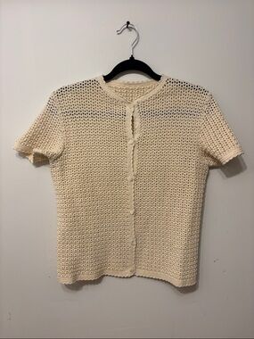 HANDMADE VINTAGE - Cream Crochet Short Sleeve Button Cardigan